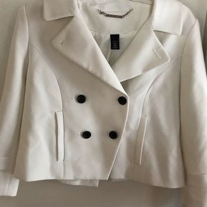 White House Black Dress cropped white jacket